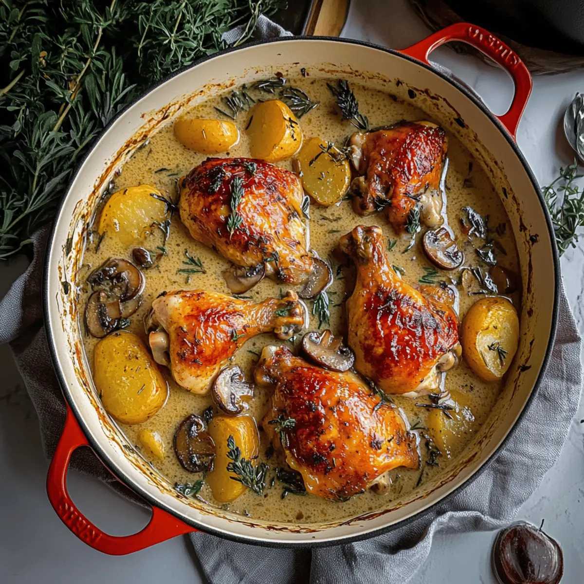 Heavenly Herb Roasted Chicken in Creamy White Wine Sauce