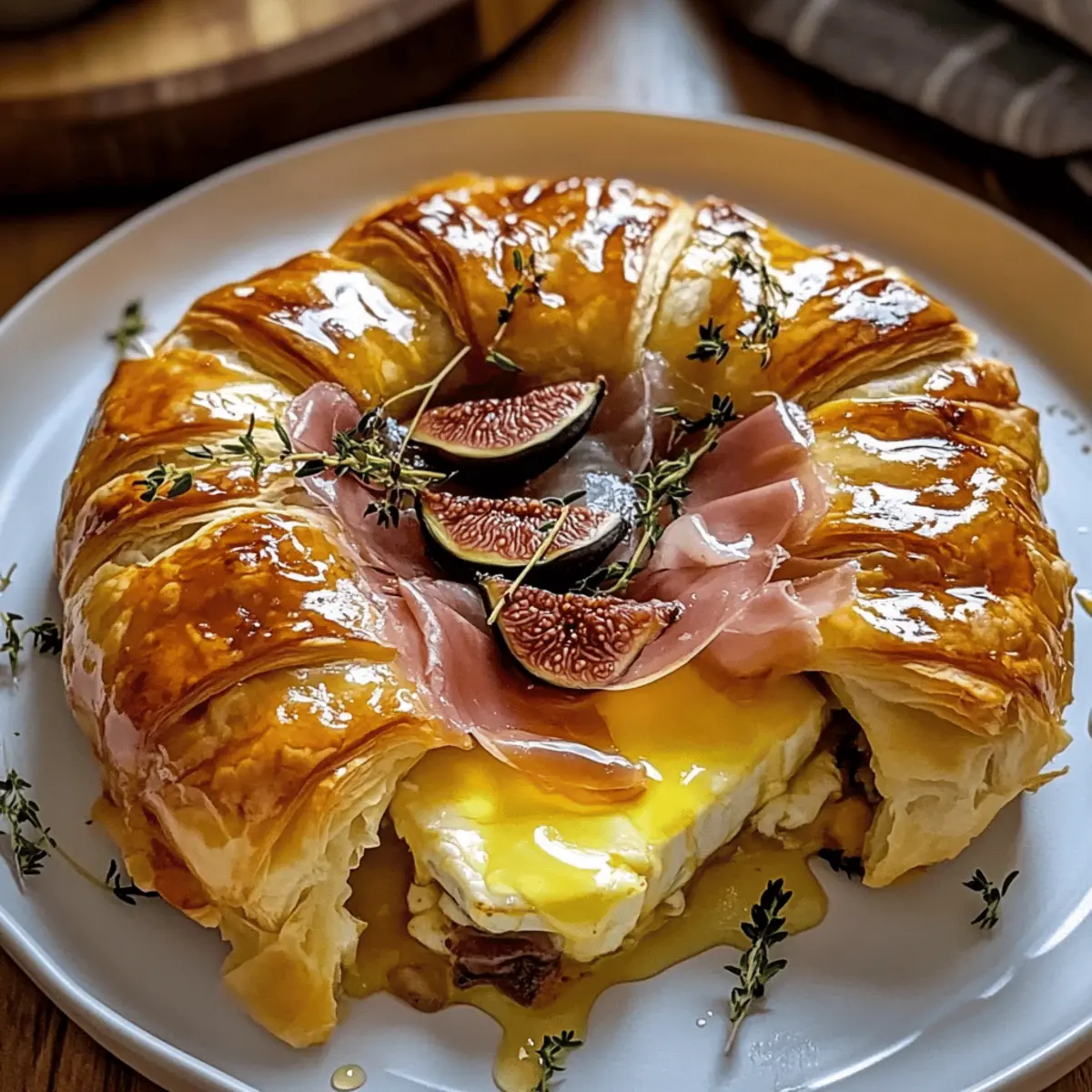 Baked Brie in Puffed Pastry with Honey, Fig and Prosciutto Bliss