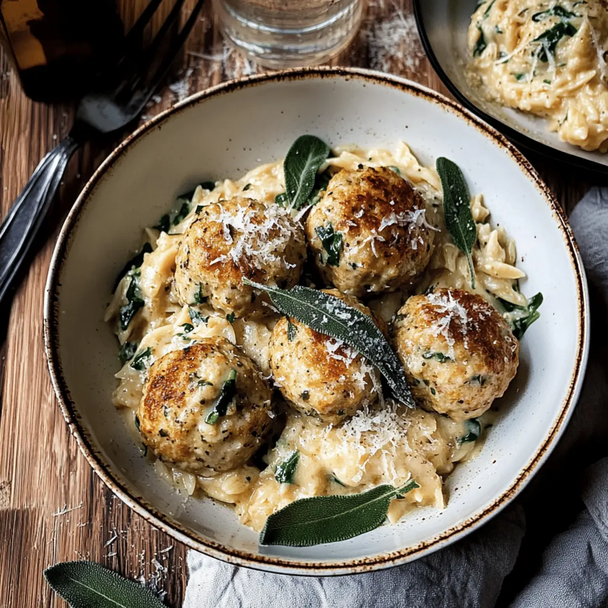Baked Sage Chicken Meatballs with Parmesan Orzo for Cozy Nights