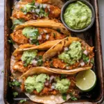 Crispy Chicken Carnitas Tacos with Avocado Cilantro Lime Sauce