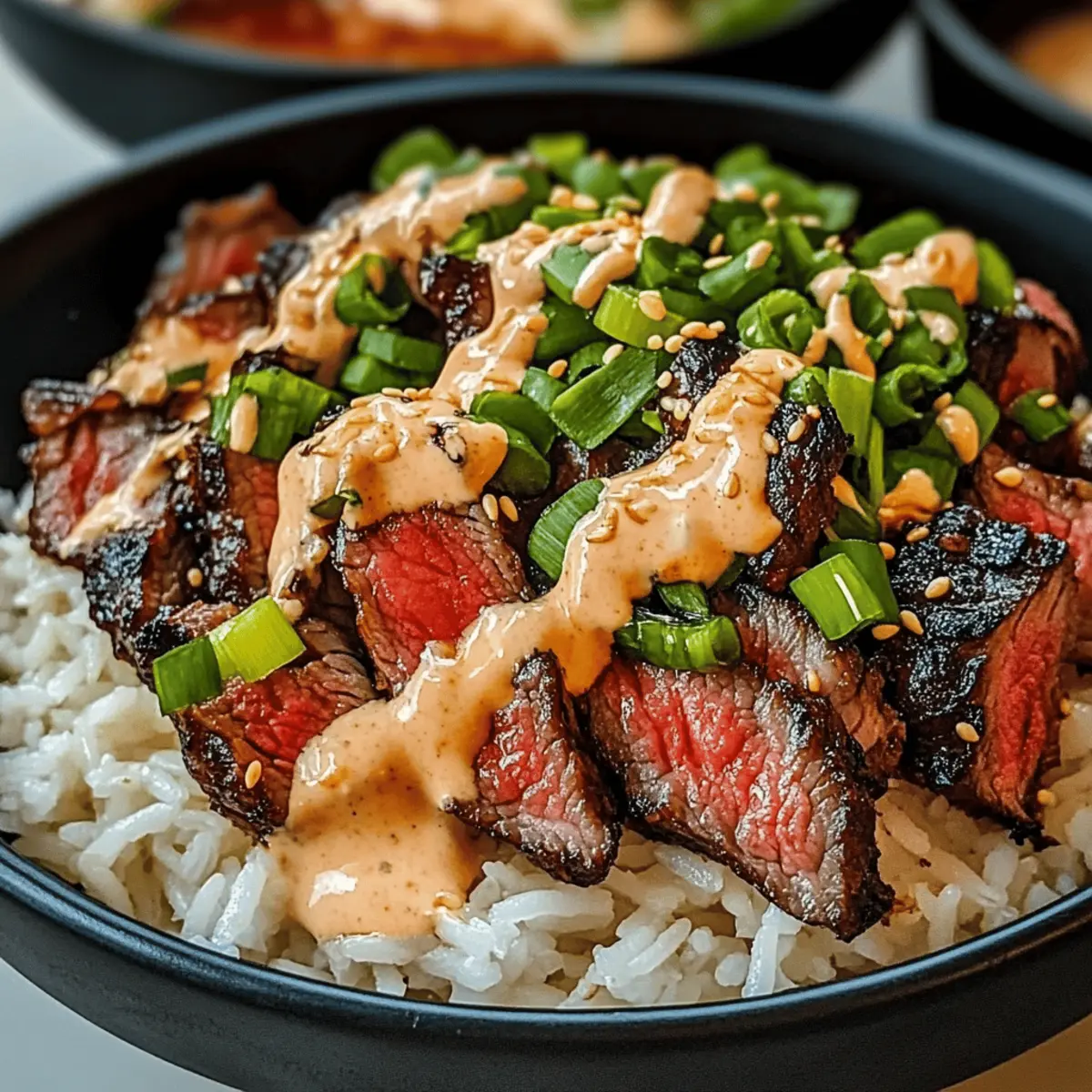 Korean BBQ Steak Rice Bowls with Spicy Cream Sauce Delight