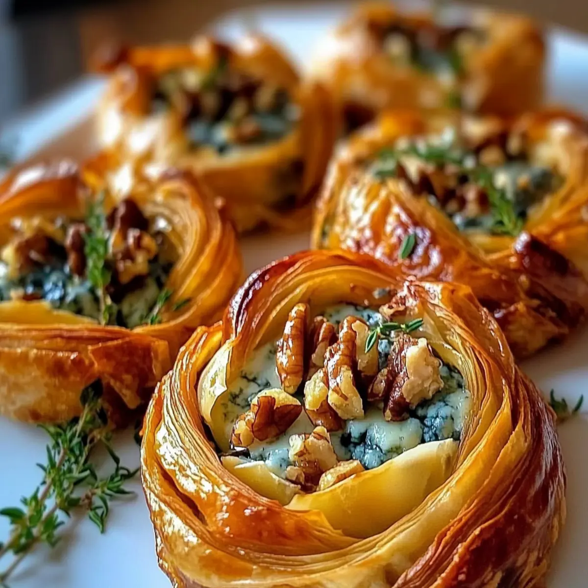 Blue Cheese, Walnut, and Thyme Pull Apart Puff Pastry Twirl Delight