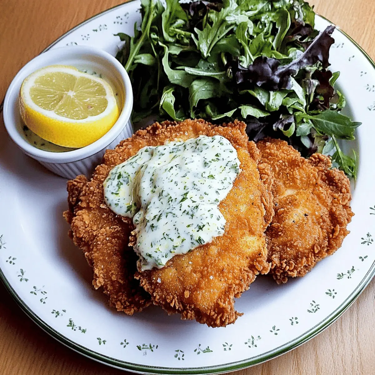 Crispy Chicken Schnitzel with Herb Lemon Dijon Sauce Delight