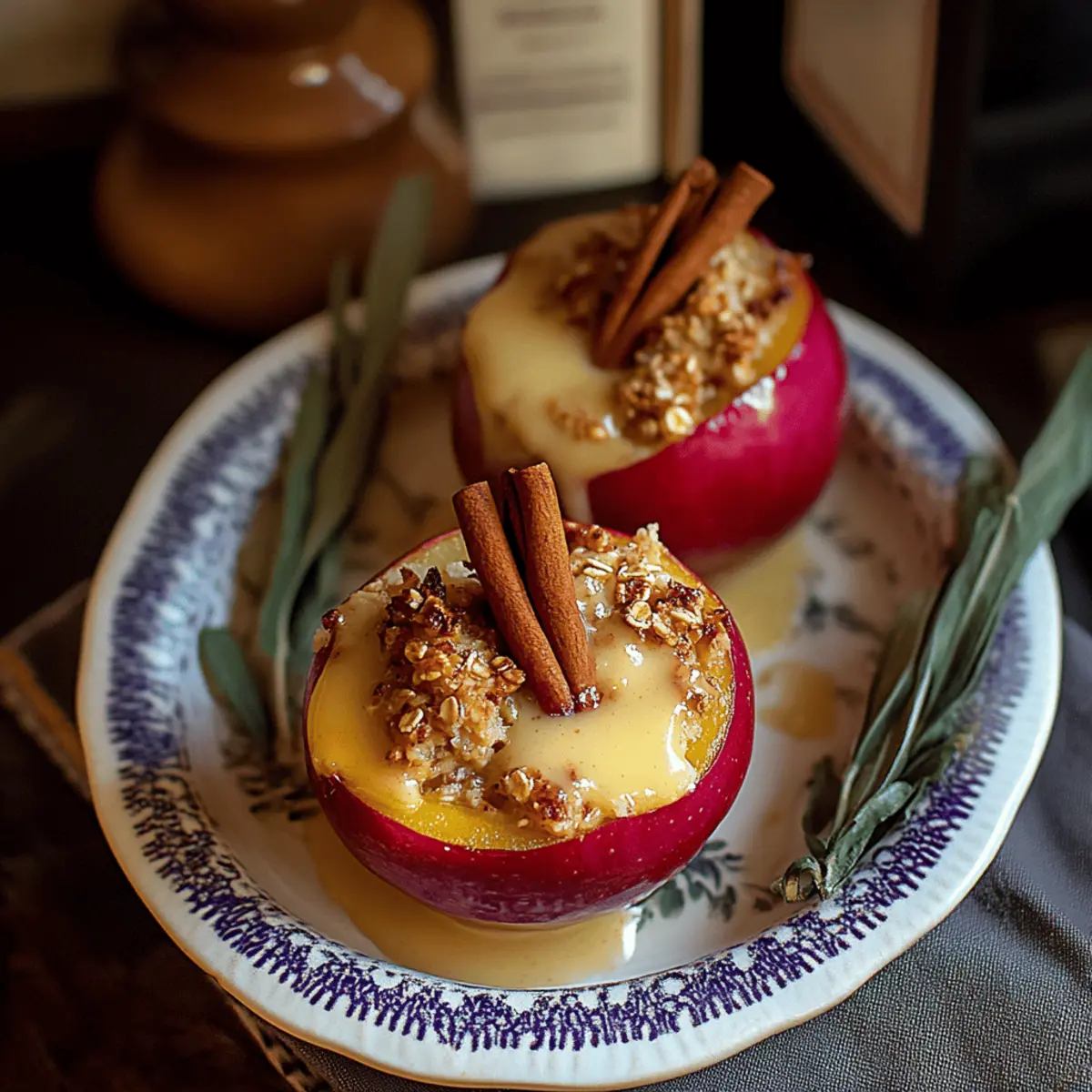 Cinnamon Oatmeal Stuffed Apples with Creamy Vanilla Custard