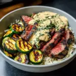 Grilled Steak Bowl with Sauce & Grilled Zucchini