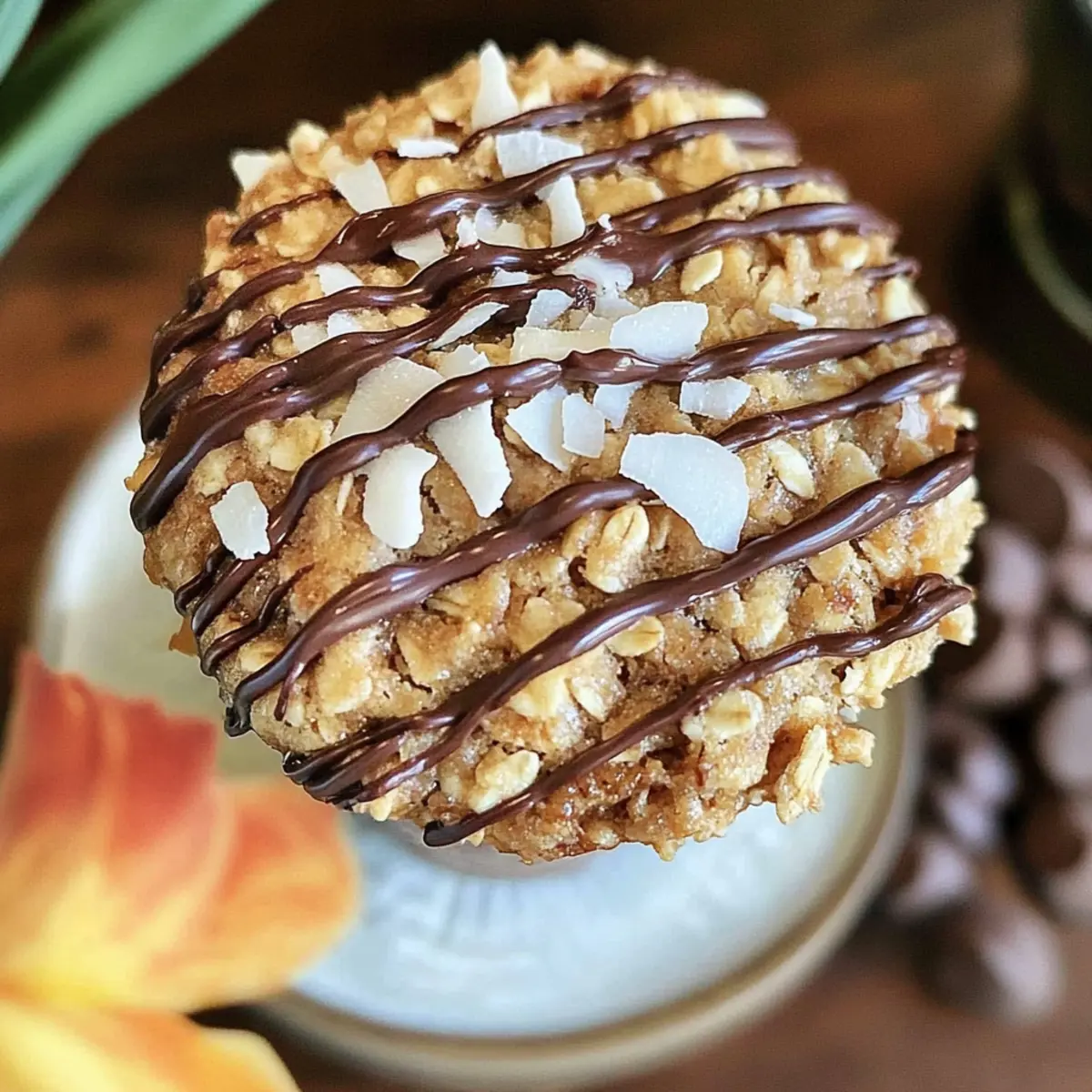 Crispy Oatmeal Cookies with Toasted Coconut and Chocolate Drizzle