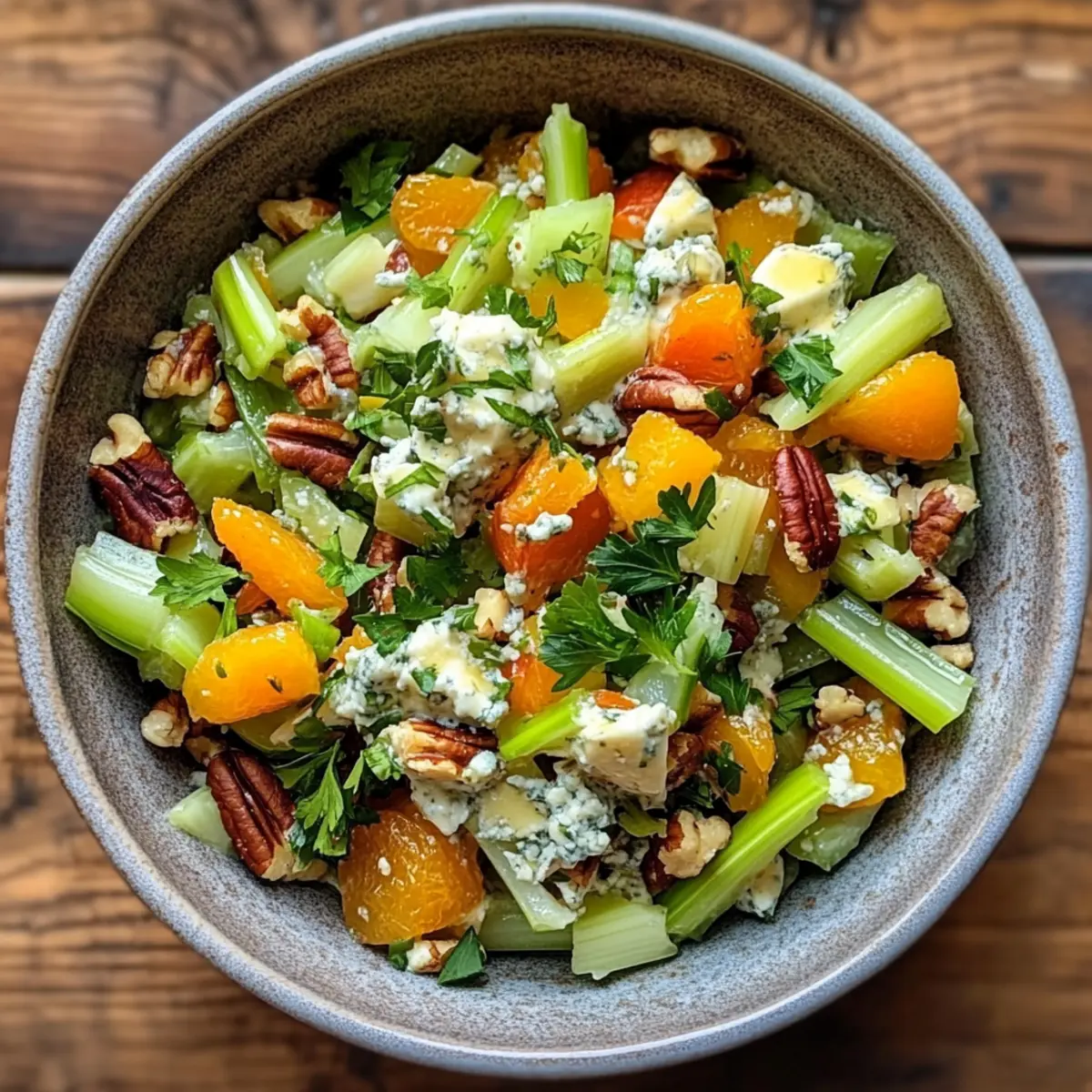 Celery Chopped Salad with Apricots, Gorgonzola, and Pecans Delight