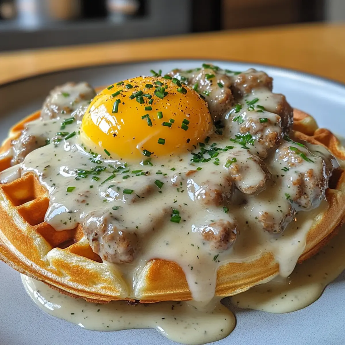 Cheddar Chive Waffles with Sausage Gravy: A Comfort Food Dream