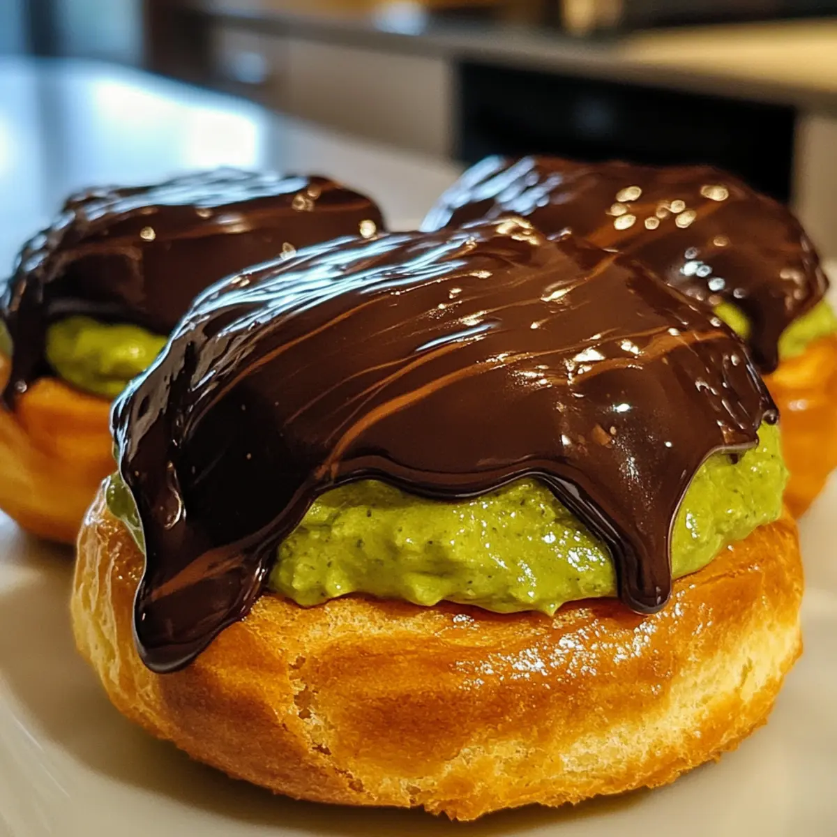 Decadent Pistachio Chocolate Choux Buns for Sweet Indulgence