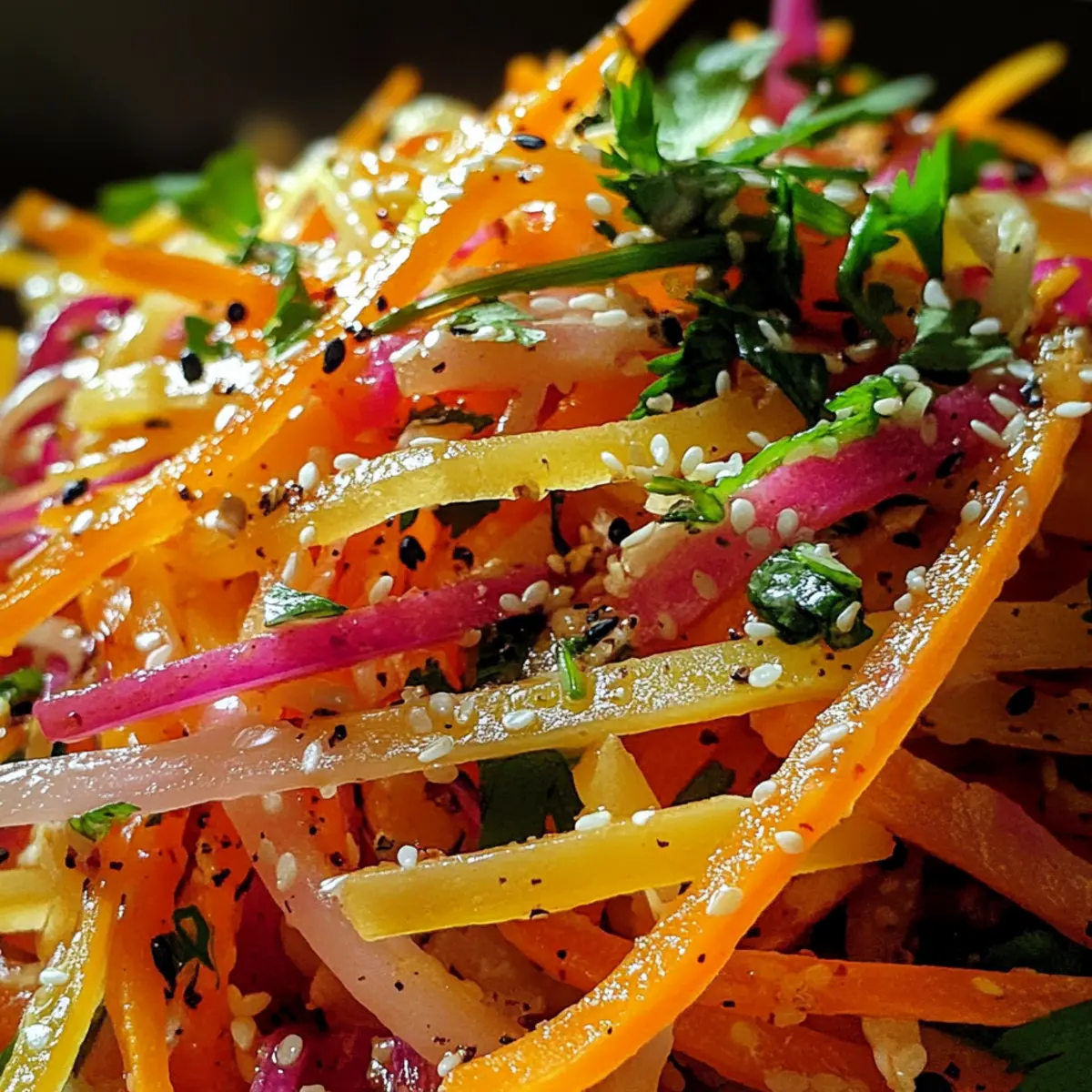 Quick and Zesty Shaved Rainbow Carrot Sesame Salad Delight