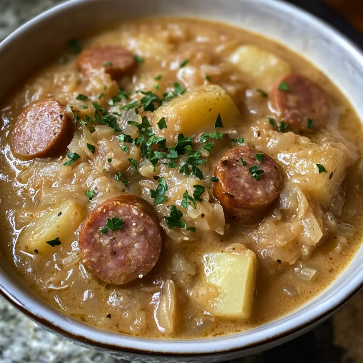 Creamy Sausage, Potato and Sauerkraut Soup for Cozy Nights