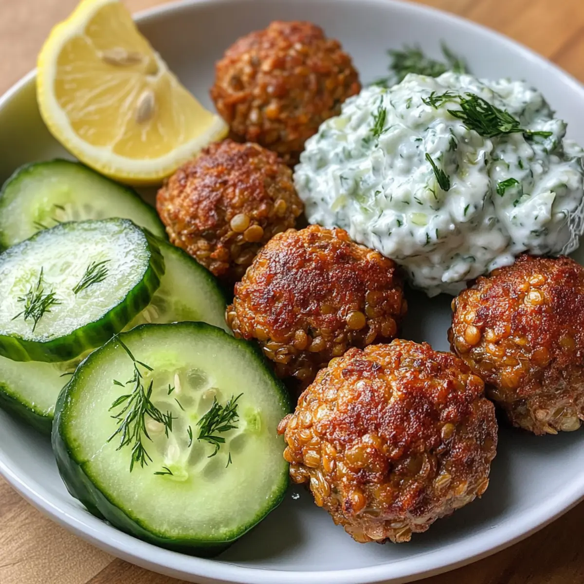 Baked Greek Lentil Meatballs with Tzatziki for Cozy Nights
