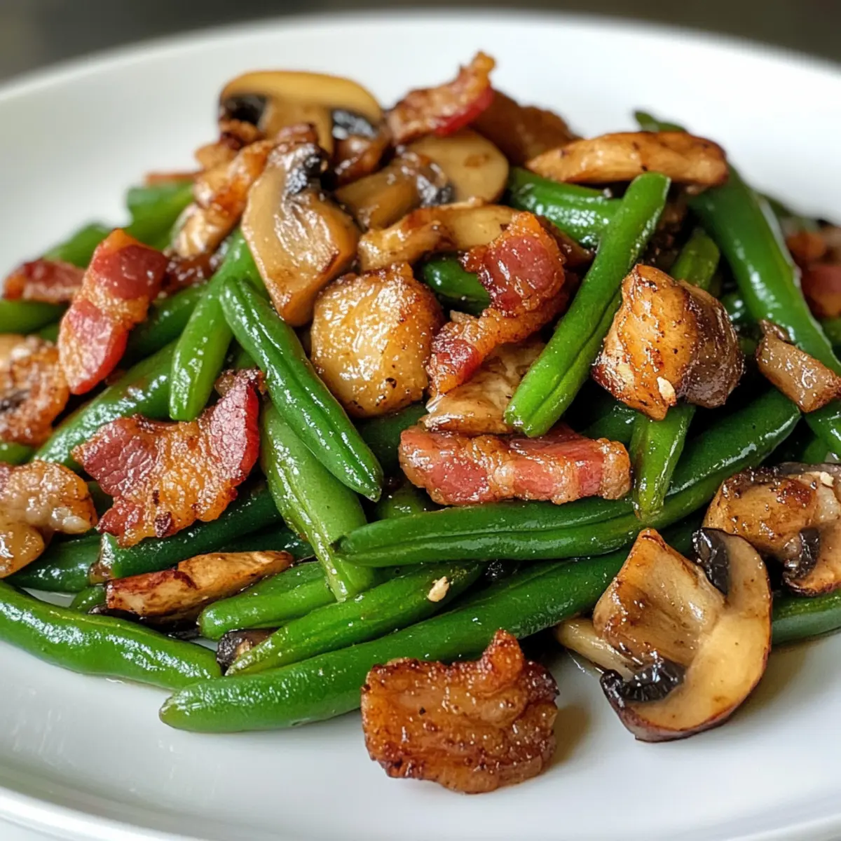Savory Sautéed Green Beans with Crispy Bacon and Mushrooms