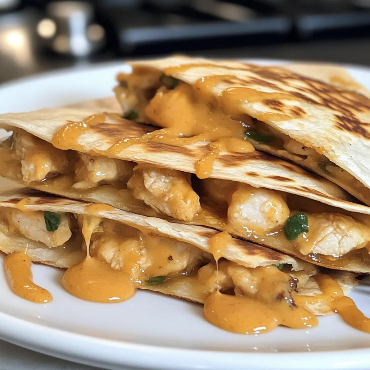 Cheesy Hot Honey Chicken Quesadillas with Jalapeño Cream Sauce