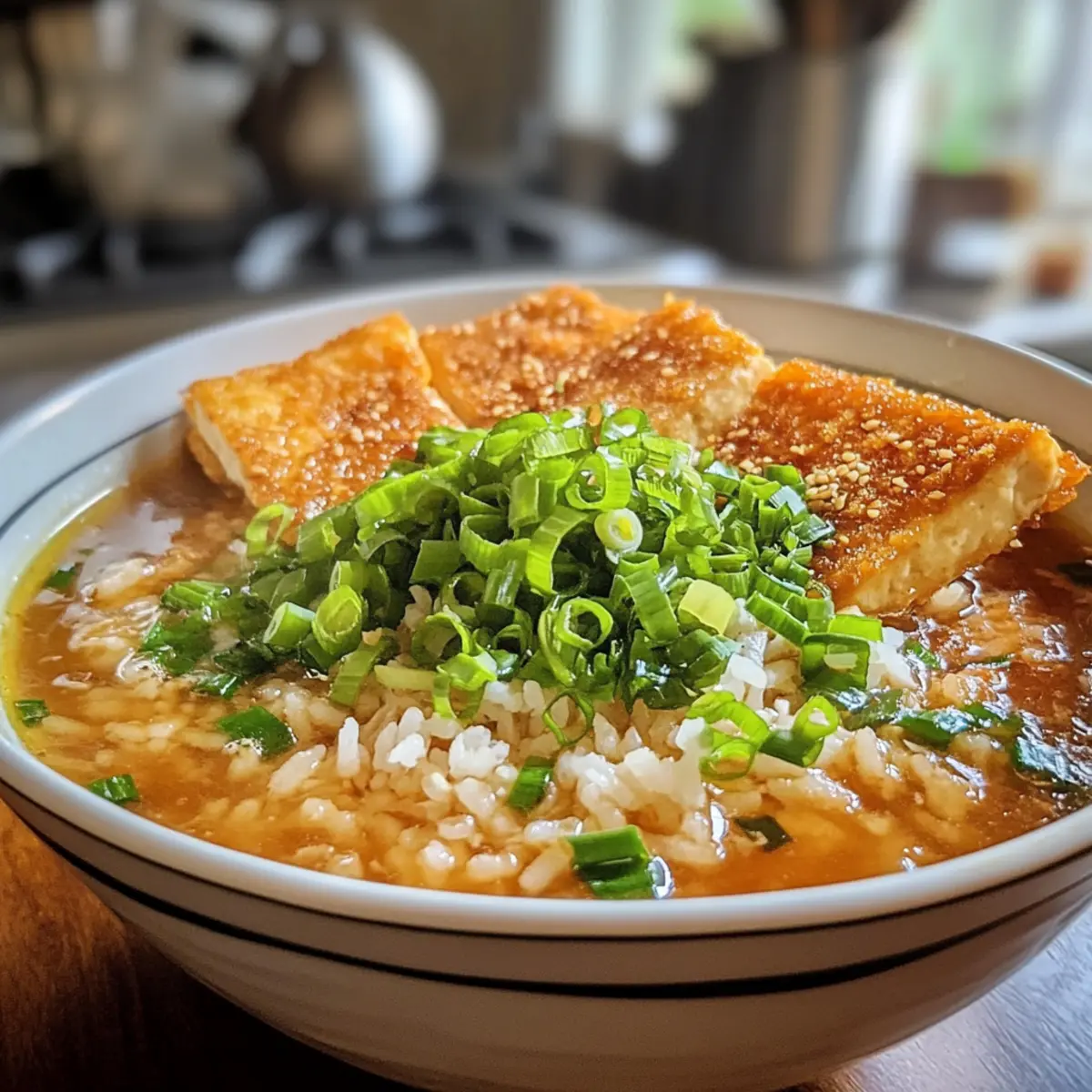 Ginger Miso Brothy Soup with Crispy Shredded Sesame Tofu Bliss