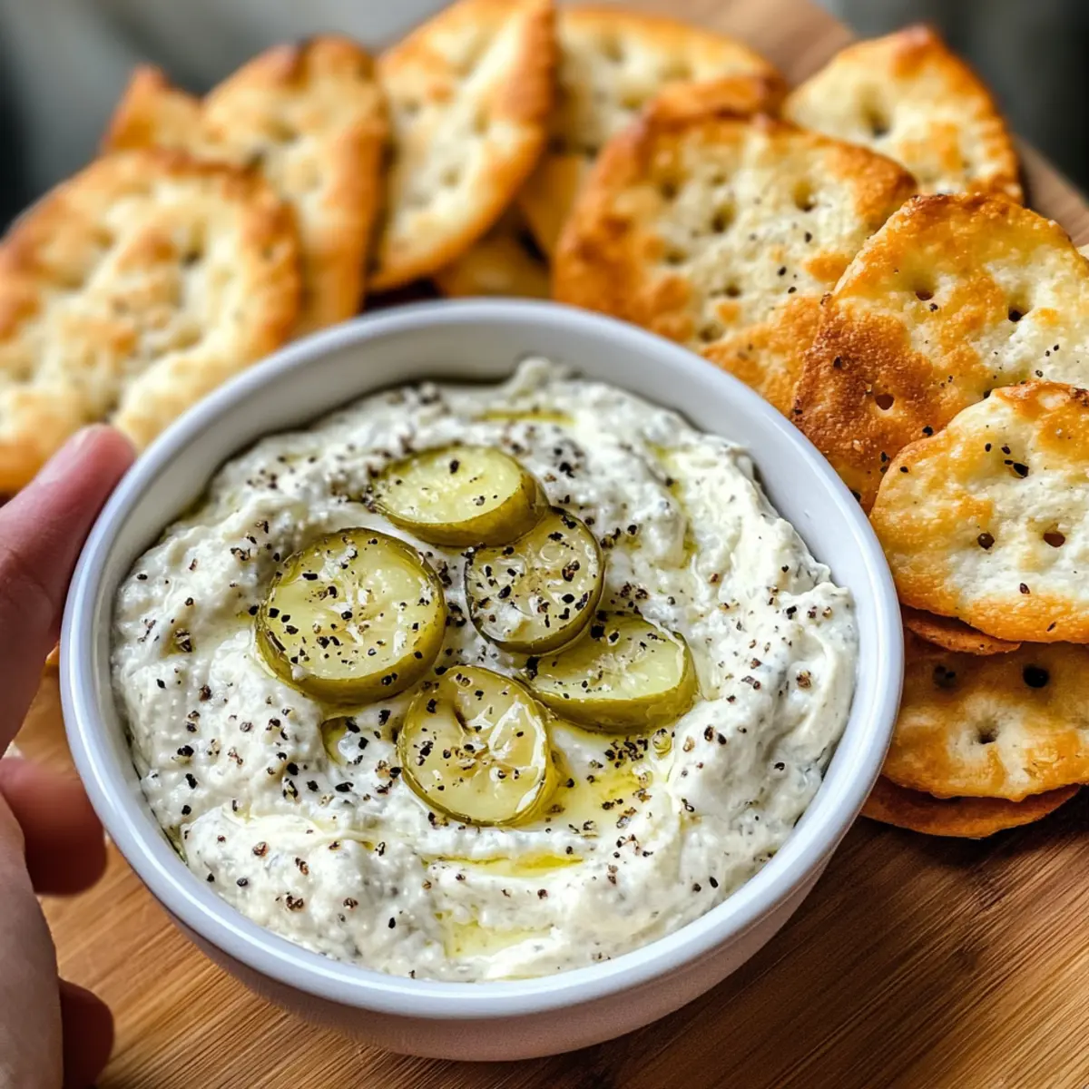 Creamy Pepperoncini Dip with Crunchy Homemade Bagel Chips