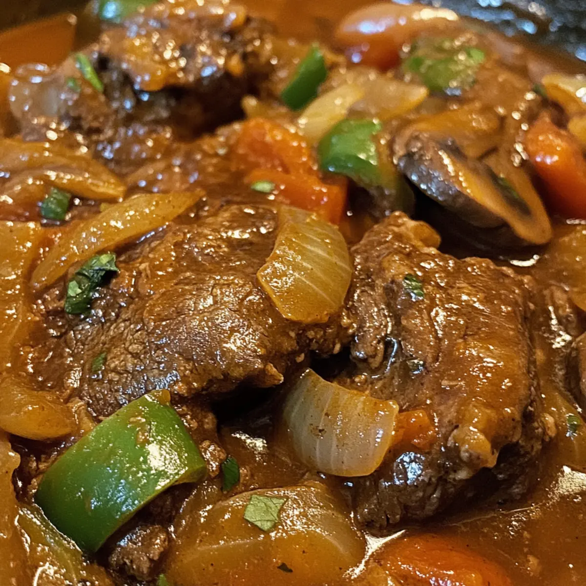 Savory Swiss Steak Stewed in Hearty Tomato Gravy