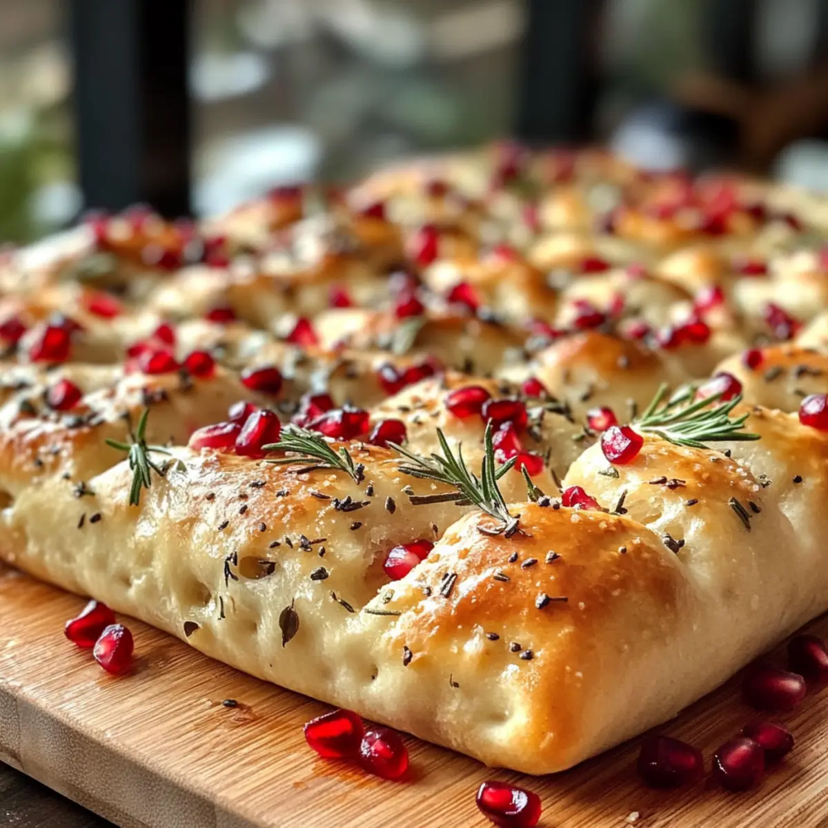 Delicious Christmas Focaccia with Pomegranate and Rosemary