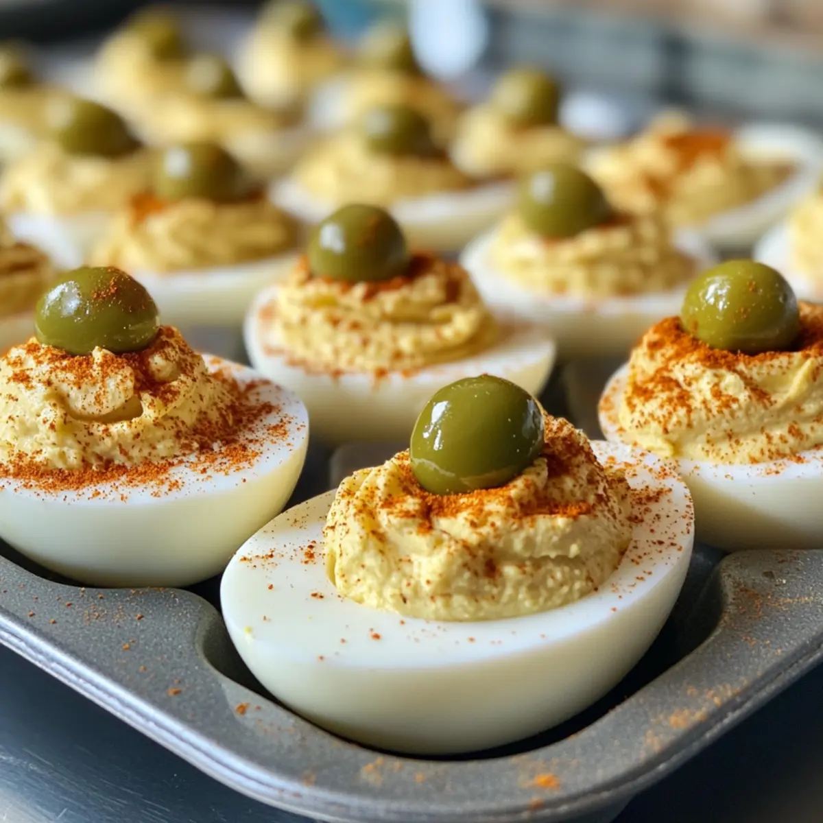 Deviled Eggs with Green Olive Garnish for Effortless Elegance