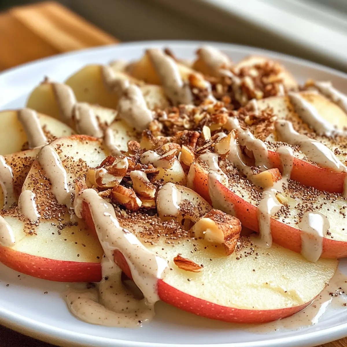 Crispy Apple Nachos with Cinnamon Tahini Drizzle for Fun Snacking