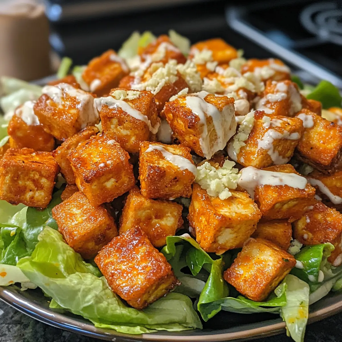 Crispy Buffalo Tofu Caesar Salad: Easy Weeknight Delight