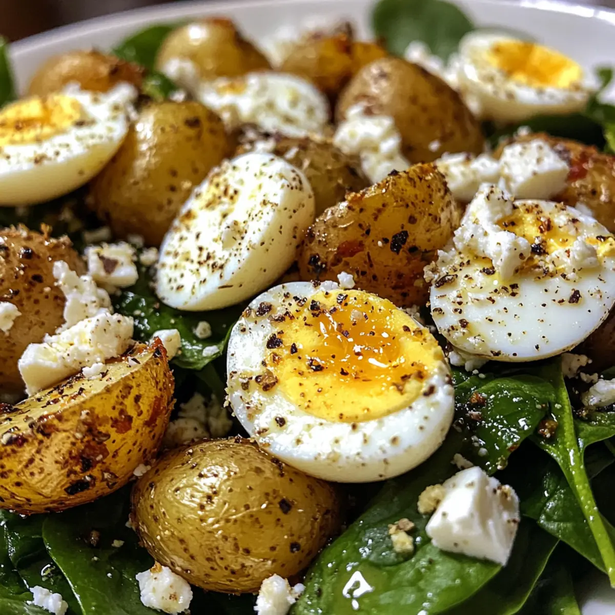 Garlic Roasted Potato Spinach Salad with Eggs Comfort Bowl
